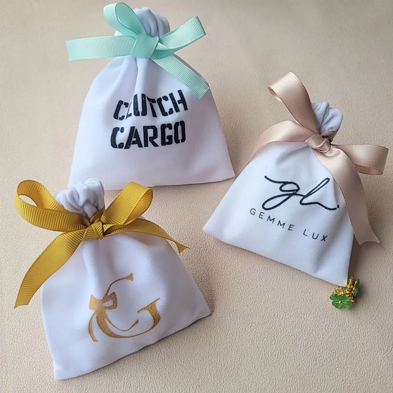 Velvet Ribbon Gift Bags Makeup Lipstick Drawstring Pouches Perfume Essential oils Luxury Brooch Pin Jewelry Pouch