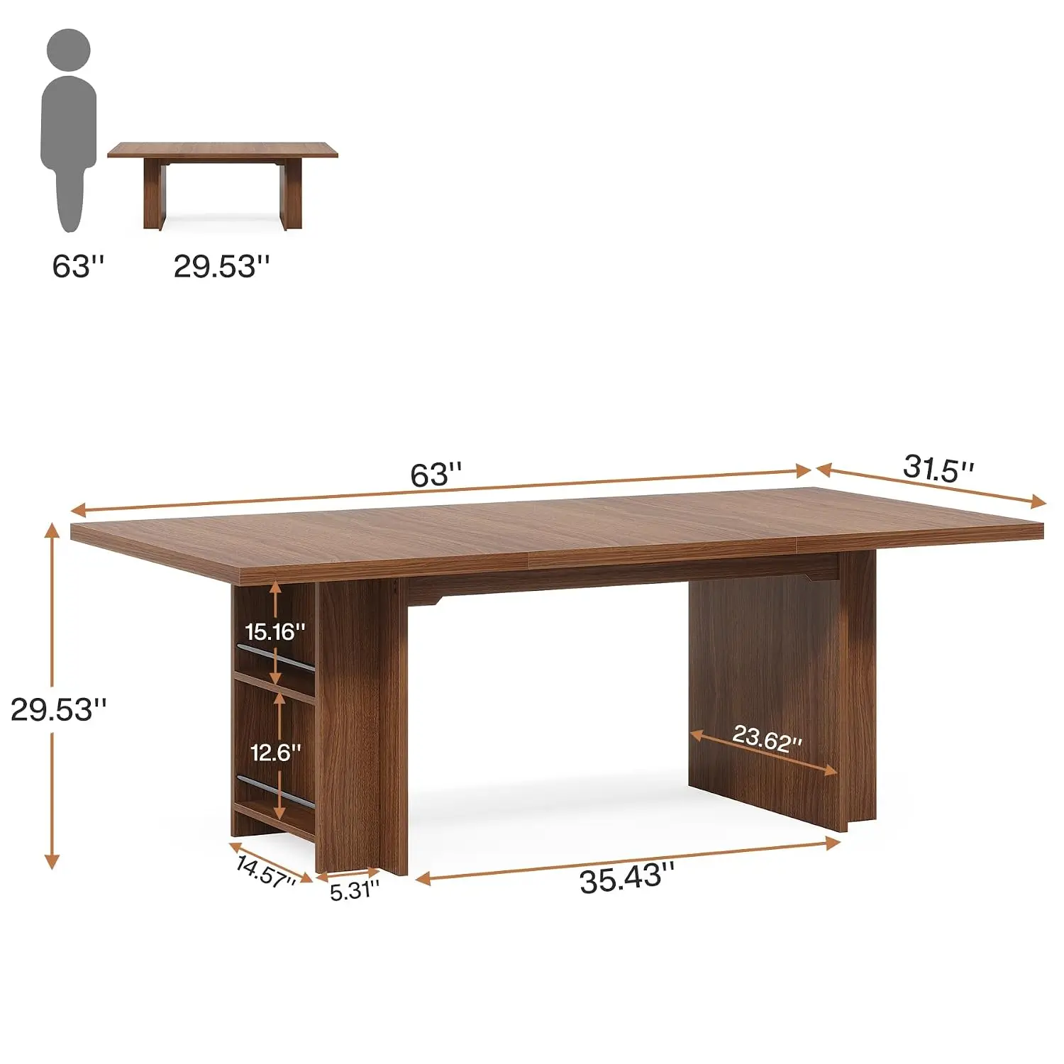 Modern Executive Computer Desk with Storage Shelves for Office & Study Room 62.99-Inch Brown, Customized