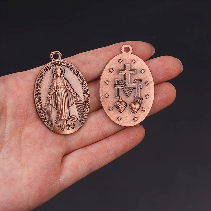 2pcs Catholic Colorful Alloy Virgin Mary Pendant Medallion DIY Pendant for Christian Jewelry Crafts
