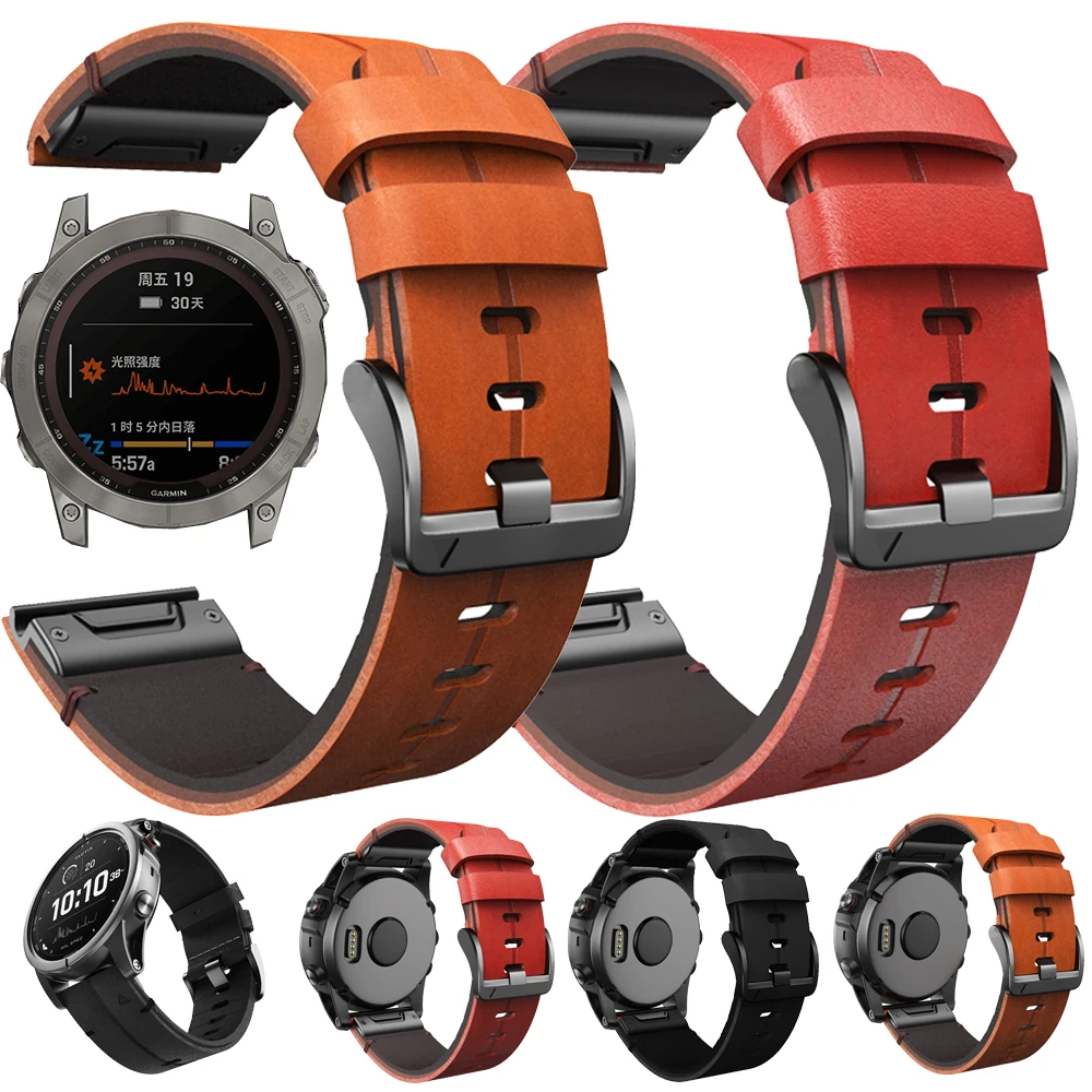 

Кожаный ремешок для наручных часов Quickfit, браслет для Garmin Fenix 7 7X 6 6xpro 5 5X Plus Тактический 7 Pro Epix Gen 2 Quatix 5, 26 мм 22 мм