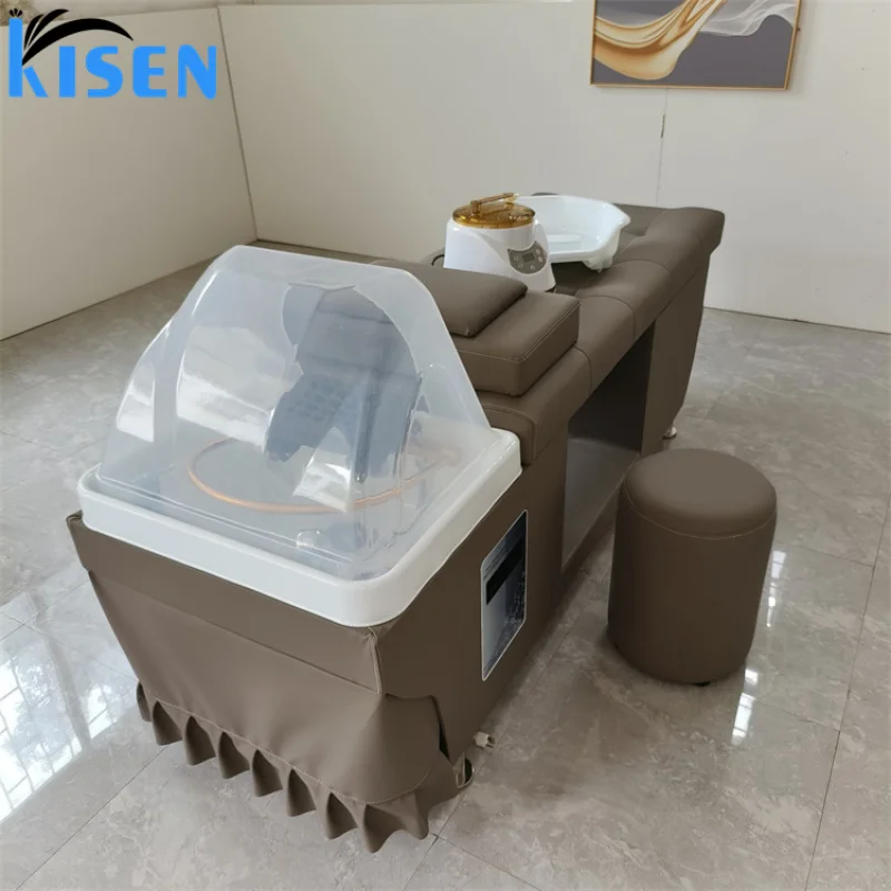 custom.KISEN Luxury Top Quality PU Leather Hair Washing Massage Chair Lay Down Table Shampoo Bed Hair Beauty Salon Thai Styl