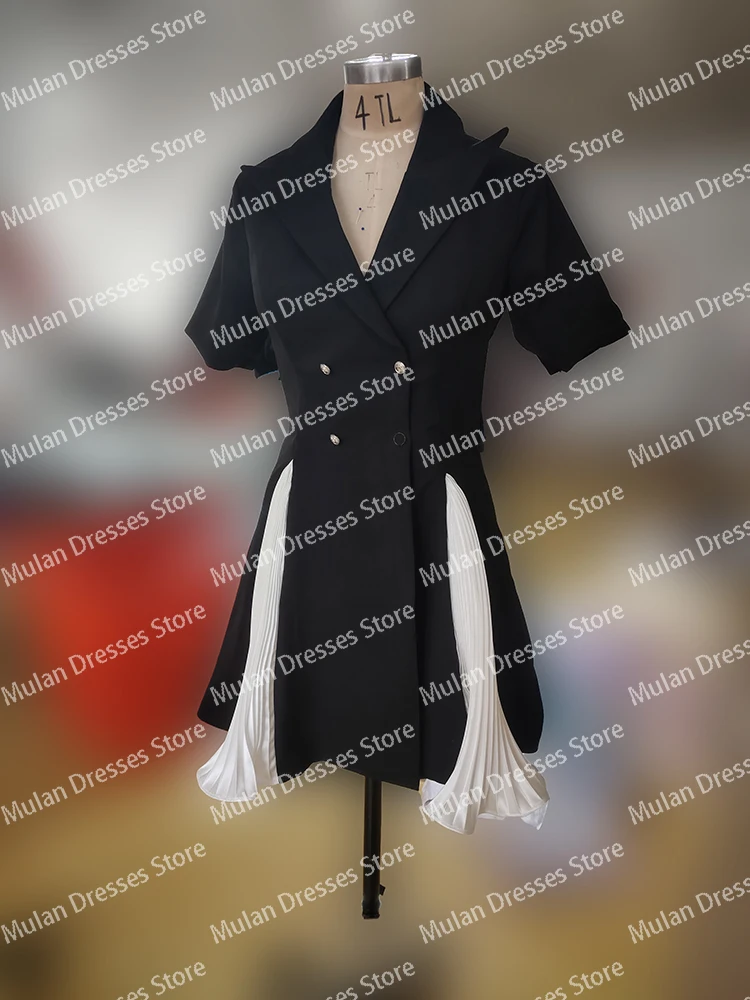 Customized Short Sleeves Button A-line Evening Dresses 2024 Above Knee Cocktail Pleated Formal Occasion Prom Dress Party Gown