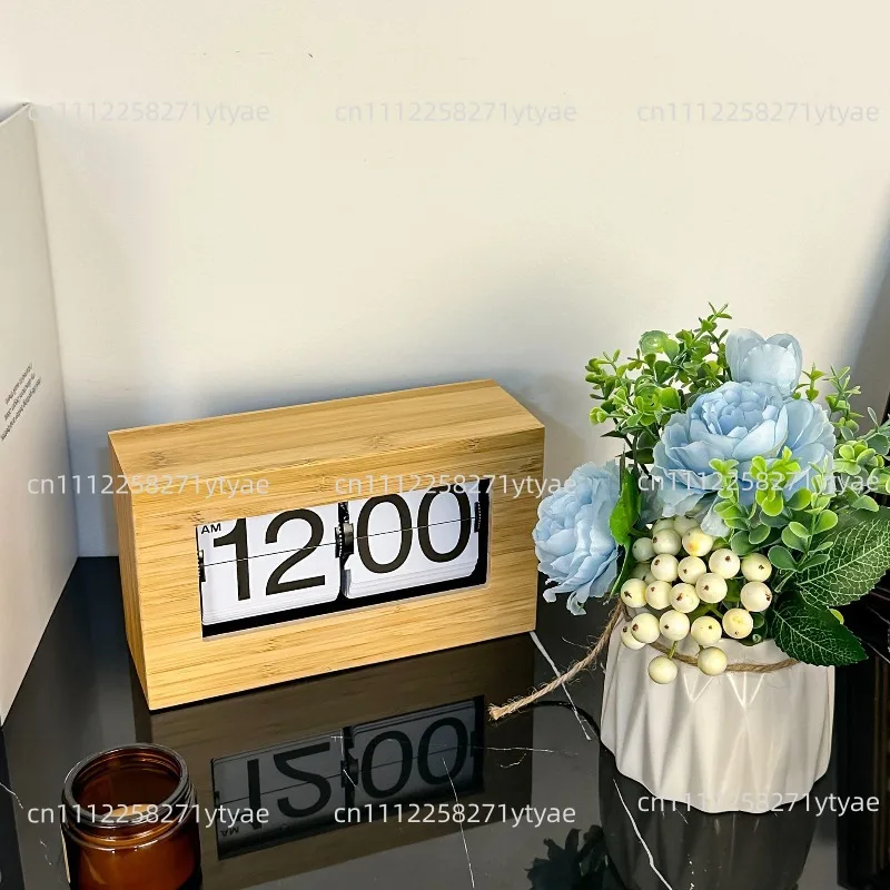 Table Clocks Aesthetic Mechanical Wooden Stylish Clocks Flip Page Digital Home Decor Table Bedside Clock Room Decorating Clock