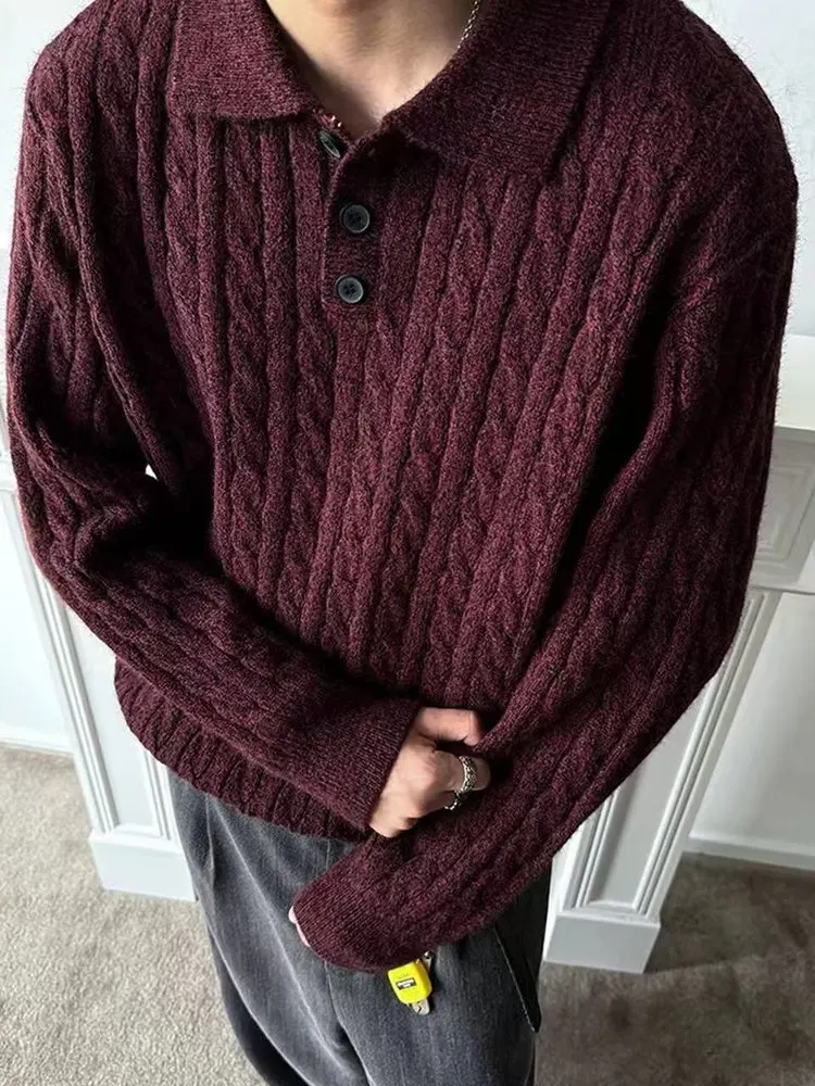 

Вязаный свитер-кардиган винного цвета с витыми пуговицами для мужчин и женщин, повседневный свободный крой, длинный вязаный жакет