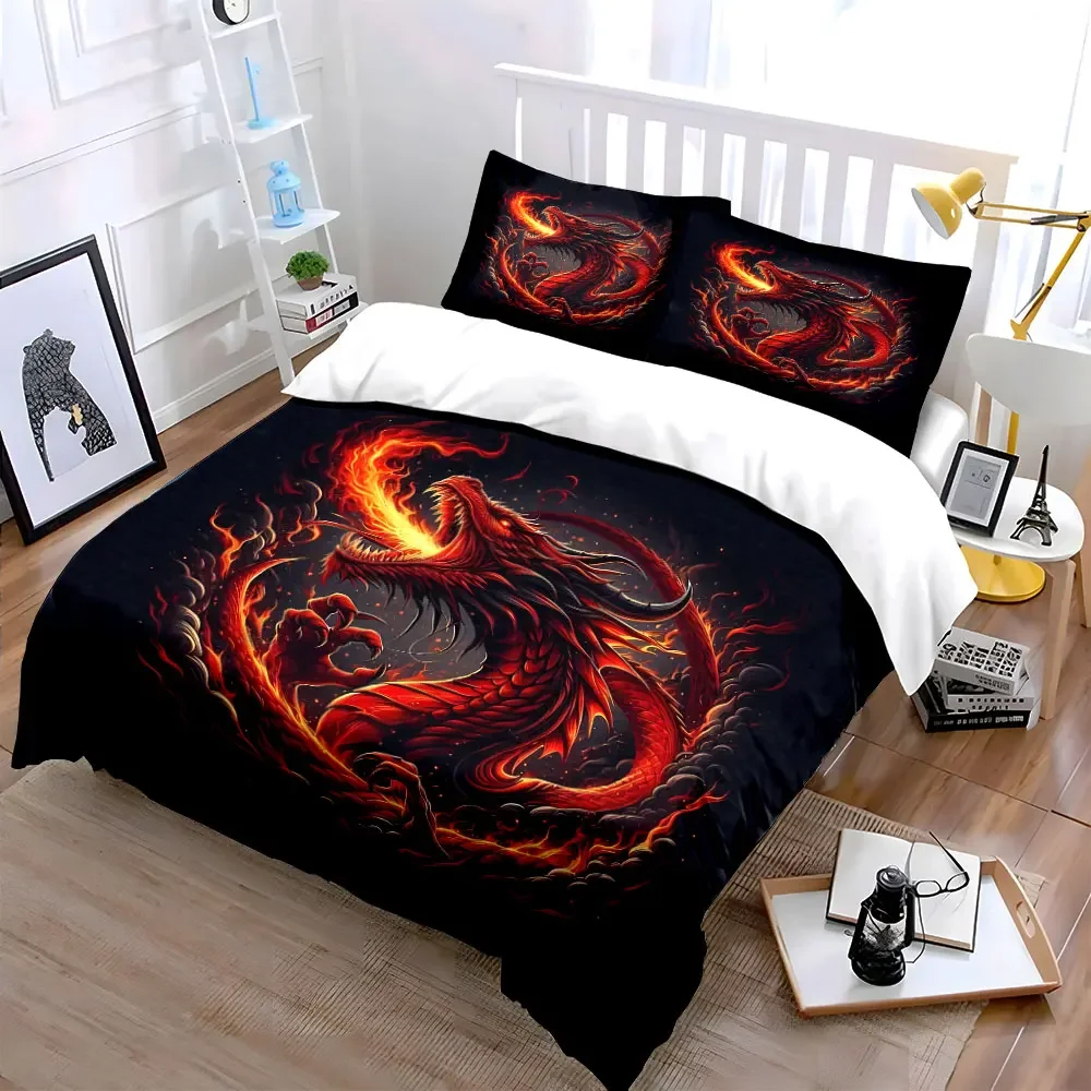 Dragon Flame Decorative Set Soft Comfortable Duvet Cover Bedding Set Included 1*Duvet Cover & 2*Pillowcases, gift