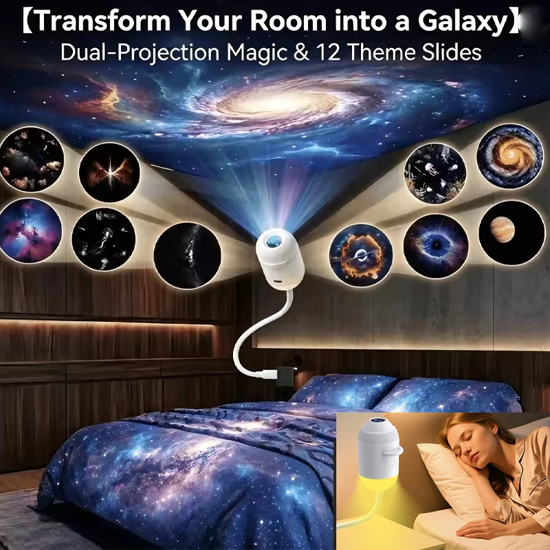 2-in-1 USB Ambient Light with Wide Projection Adjustable Focus Multiple Scene Modes Ideal for Bedroom Living Room Outdoor