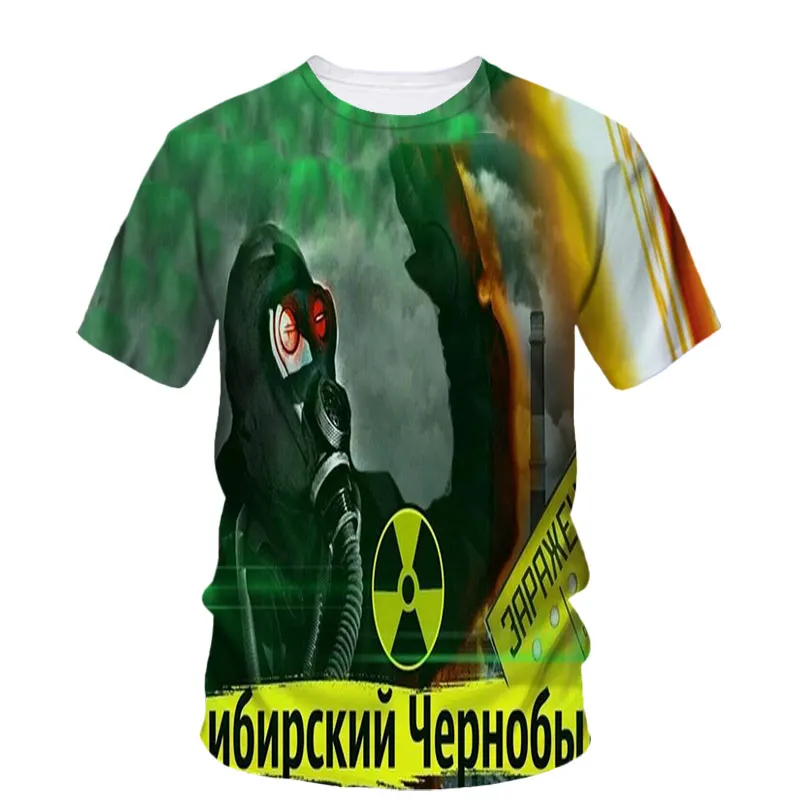 The Latest Best-Selling Biohazard Nuclear Radiation Waste Water Logo Pattern Men\'S T-Shirt Personality Danger Warning Clothing