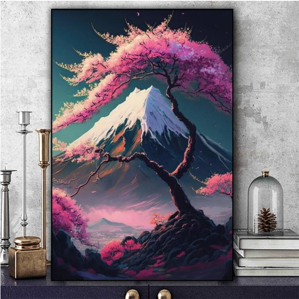 

5d Diy Diamond Painting Japanese Cherry Blossoms Full Square Round Diamond Mosaic Embroidery Landscape New 2024 Gift Home Decor