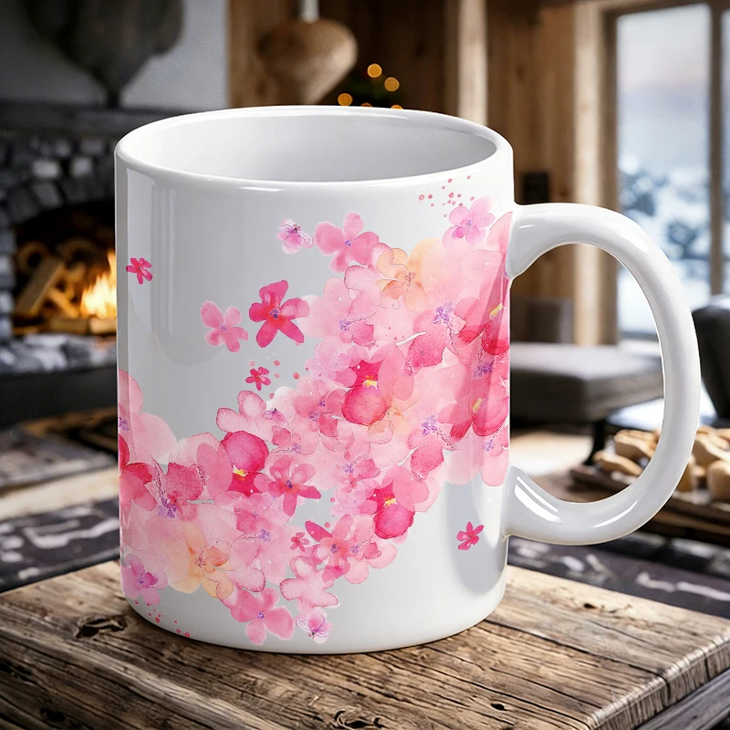 

Pink Watercolor Cherry Blossom Ceramic Cup, Coffee Cup, Milk Cup, Office Tea Cup, Drinking Cup, Fade-Resistant, Gift for Friends