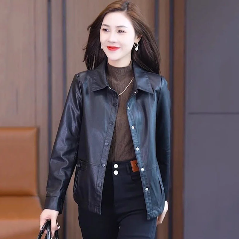 

2025 New Pu Leather Jacket Women Korean Short Spring Autumn Casual All-match Single-breasted Ladies Leather Jackets Outerwer Top