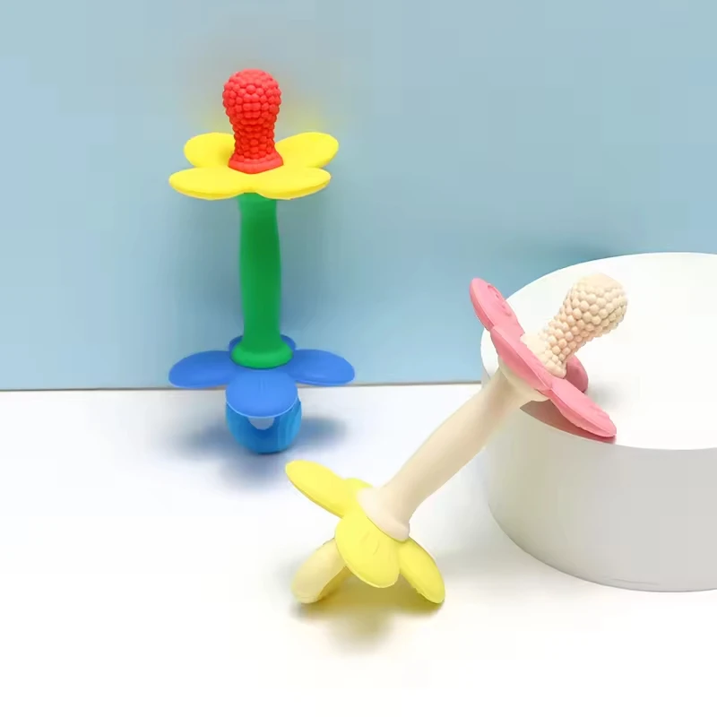 BPA Gratis Baby Siliconen Bijtringen 2 in 1 Bloem Ontwerp Gemakkelijk vast te houden Baby Chew Tandjes Speelgoed voor Jongen Meisje Gift Baby