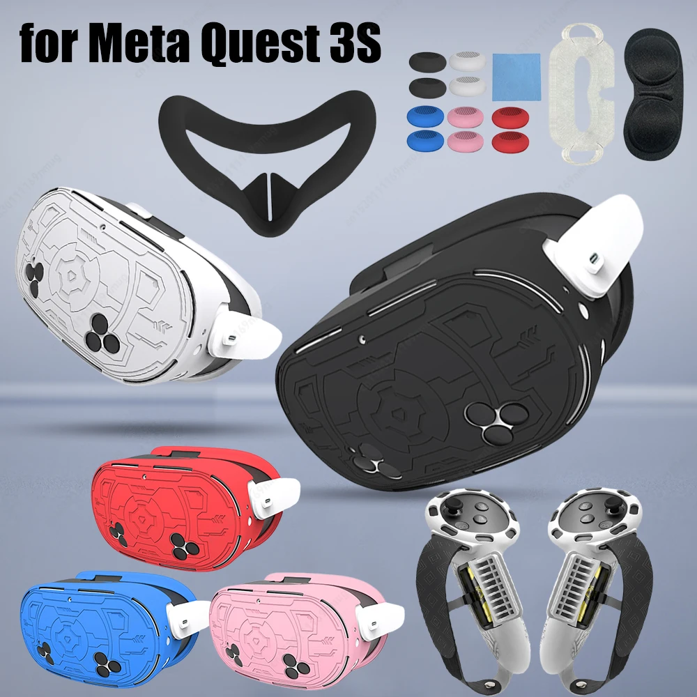 

Набор из 7 защитных аксессуаров для VR-очков Meta Quest 3S: чехол от падений, накладки на контроллеры, защита для линз