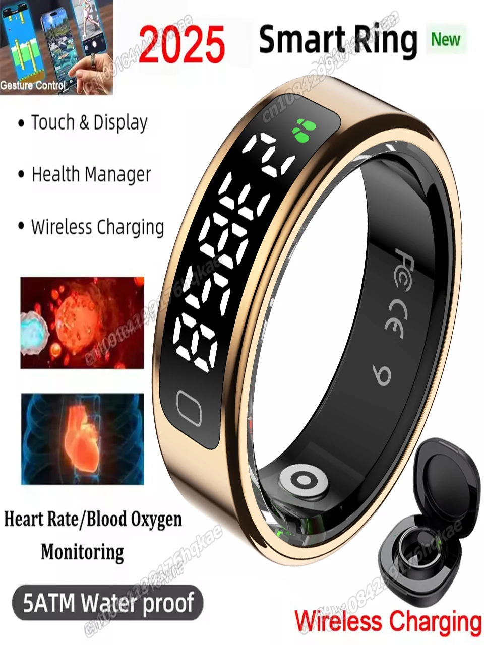 2026 Neue Videosteuerung GPS Motion Smart Ring LED-Anzeige Herzfrequenz Blutsauerstoff-Smartring IP68 & 5ATM Wasserdichter Sport-Smartring