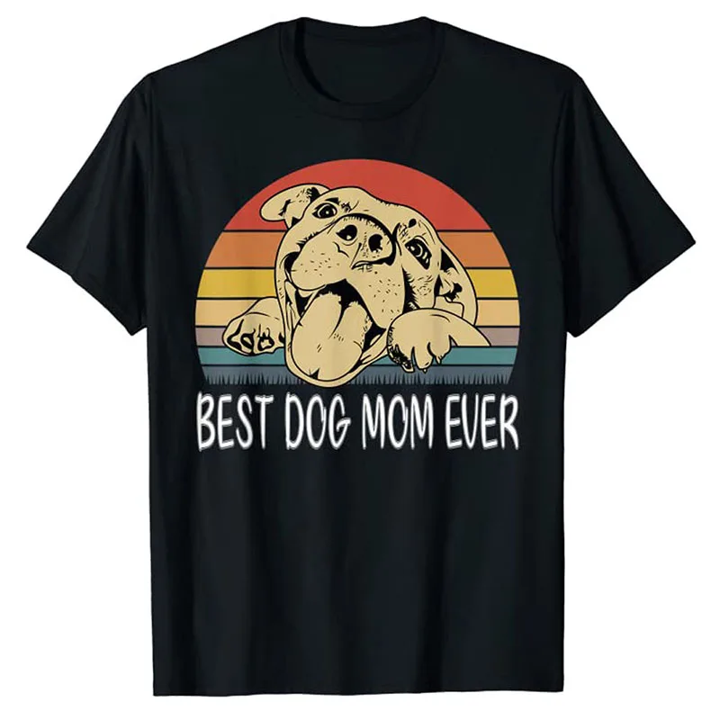 Vintage Best Dog Mom Ever Happy Mothers Day Funny Dog Lovers T-Shirt Gifts Women's Fashion Graphic Tee Tops Aesthetic Clothes