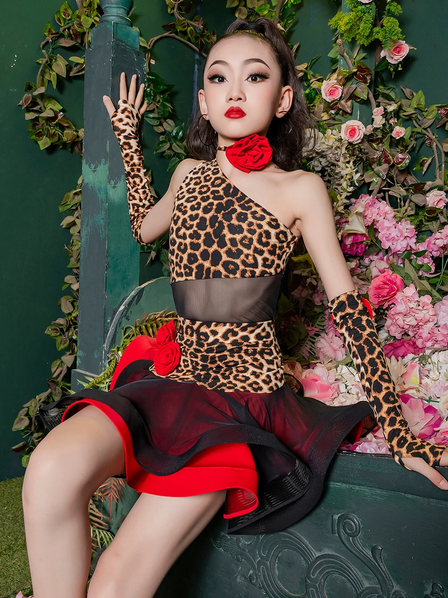 Dancing Summer Children Internet Celebrity 2023 New Latin Practice Performance Leopard Print Performance Wear Girls' Practice