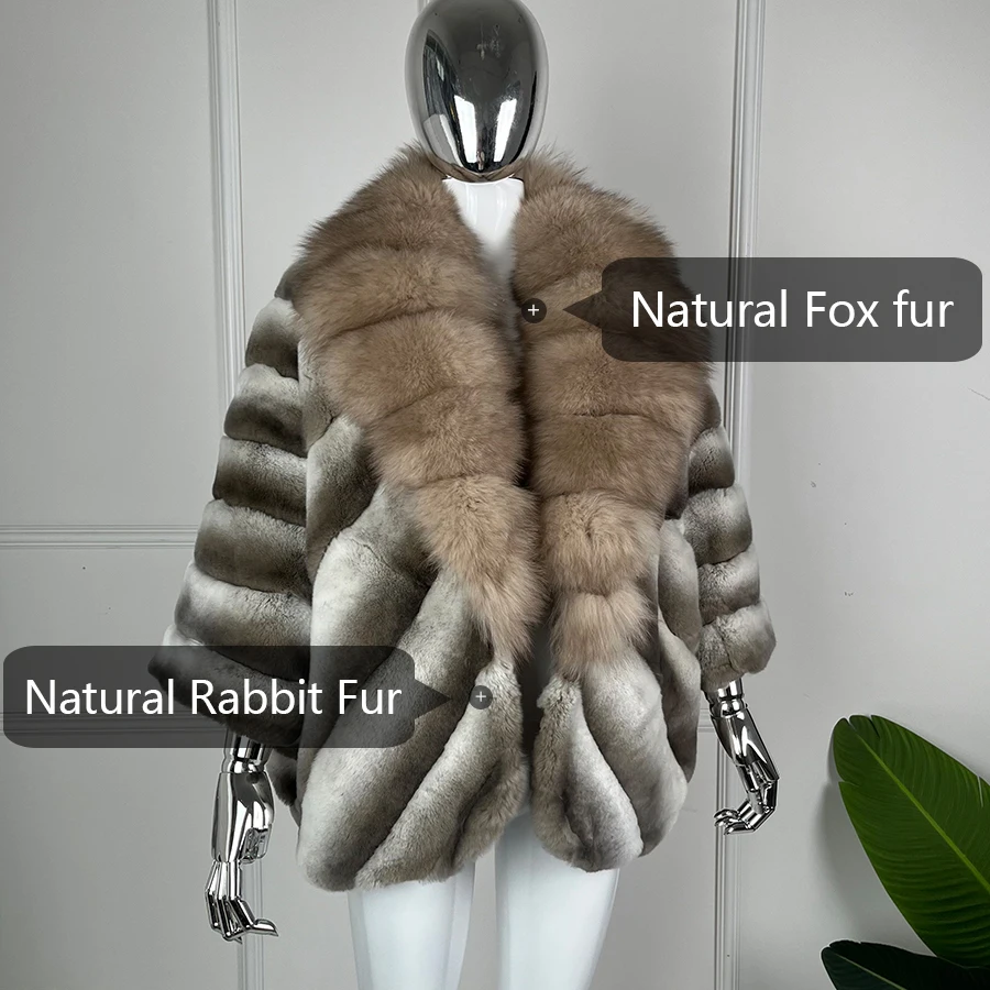 Women's Coat Real Rex Rabbit Fur Coat Women Luxury Winter Natural Fox Fur Jacket Chinchilla Color Natural Rabbit Fur Coats