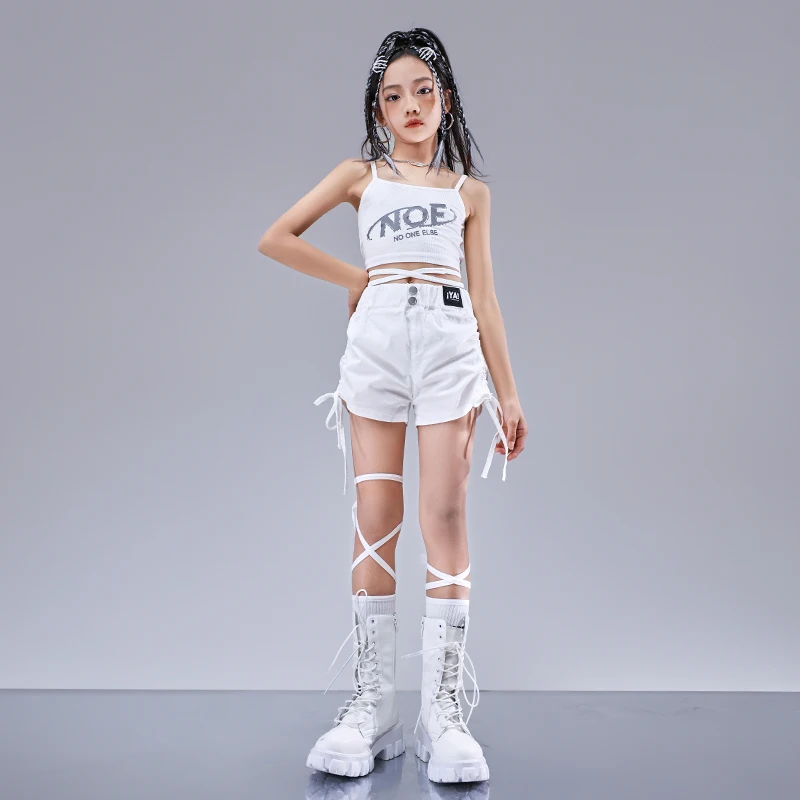 Kids Streetwear Hip Hop Girls Crop Top White Sequins Jacket Joggers Clothes Outfit Child Fashion Costume Teen Street Dance Pants