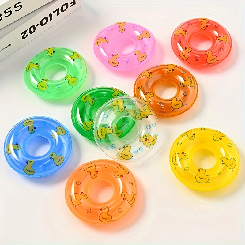 10Pcs Mini Swimming Rings Baby Toys Fun Water Play Adorable Bath Toys Quaint Yellow Duck Designs Pool Games Toys for 0-36 Month