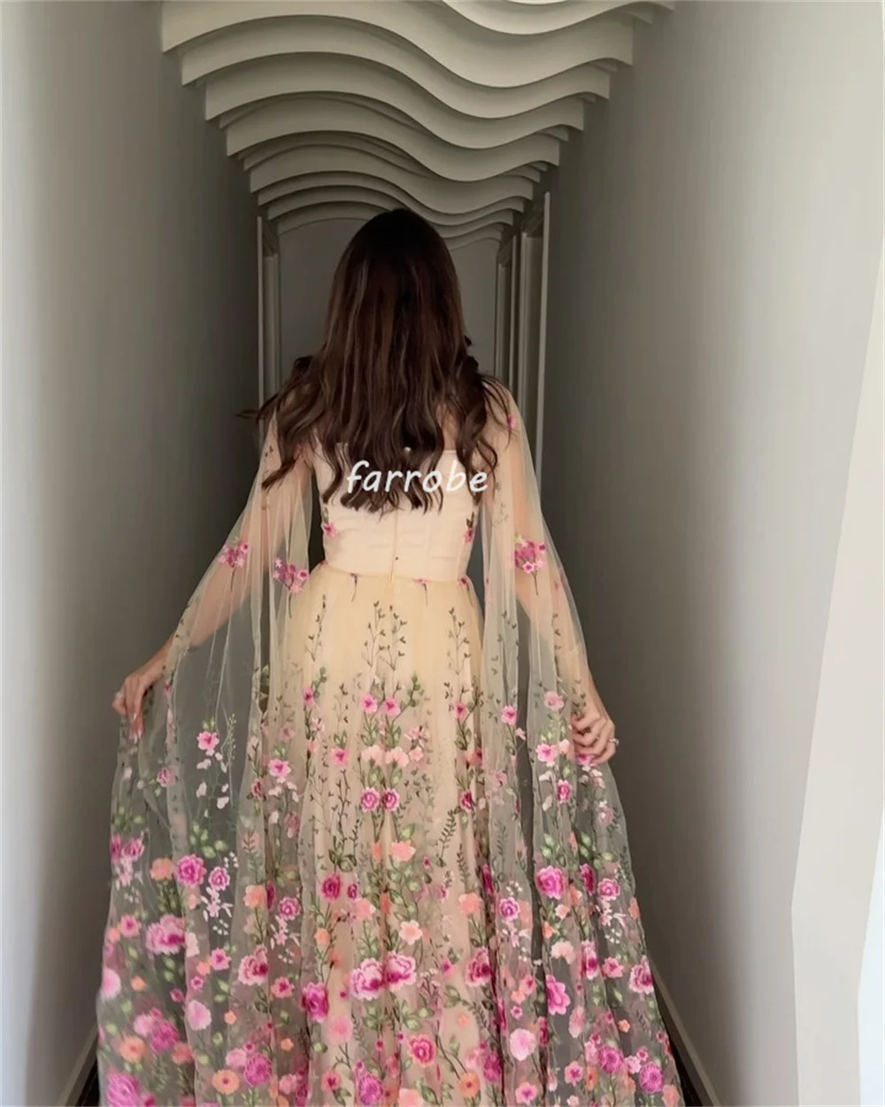 Customized Intricate Classic Tulle Applique Flower A-line Off-the-shoulder Long Dresses Bespoke Occasion Dresses Matching Classi