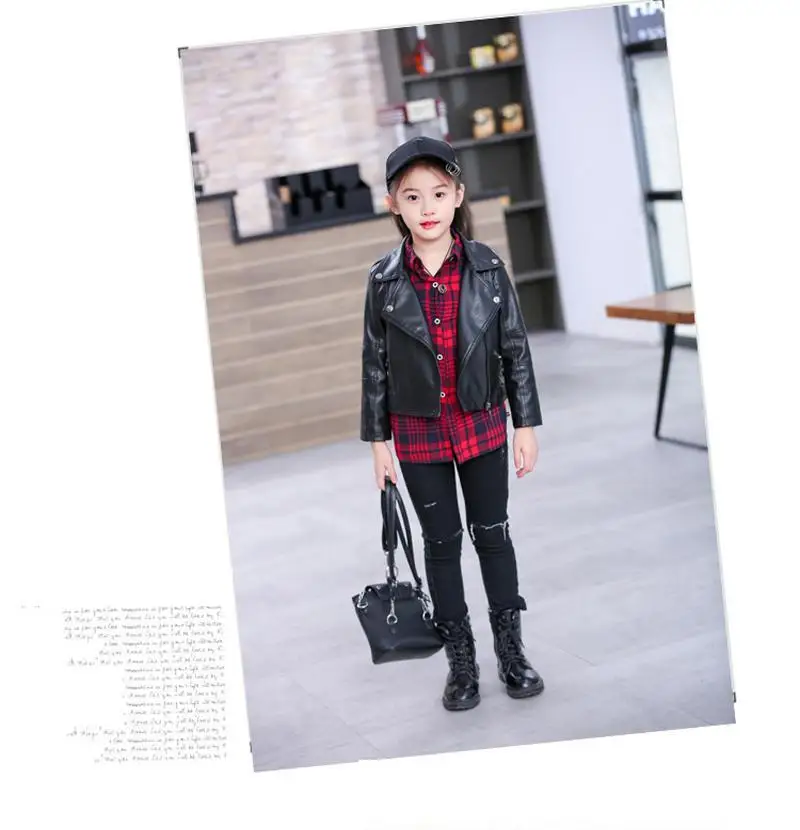 Children Girls Boys Black Pu Jackets Kids Baby Leather Jacket Spring Autumn Cool Coat Children Clothes Overcoats 3-14T