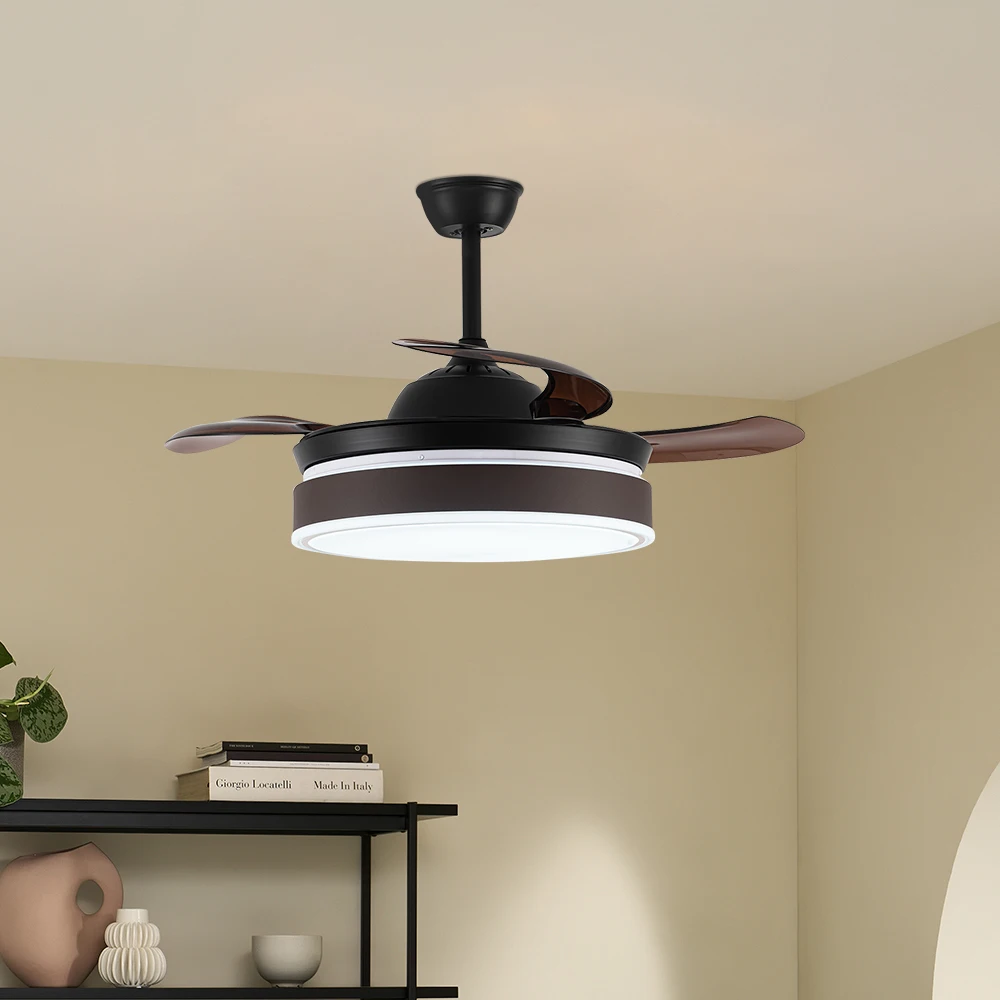 KOMORE Modern Style Indoor Round Ceiling Fan with Light and Remote, 3 Colour Temperature for Office, Living Room, Bedroom