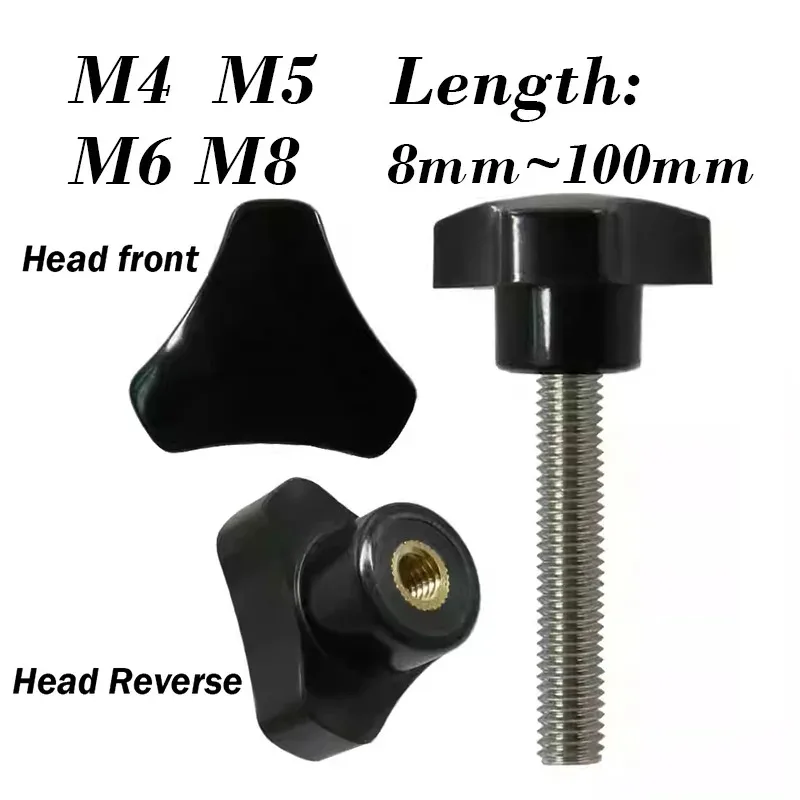 Yiqianyuan 1/2 Pcs Bakelite Hand Tighten Thumb Screw M4 M5 M6 M8 Hand Knob Screws SUS304 Stainless Steel Plastic Bolt