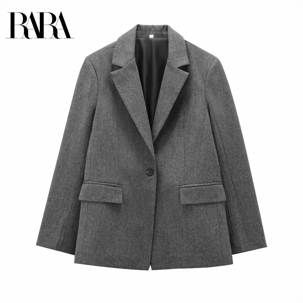 2025 RARA شتاء منتج جديد المرأة موضة عادية طوق كم طويل زر واحد نسيج قطري معطف بدلة فضفاضة