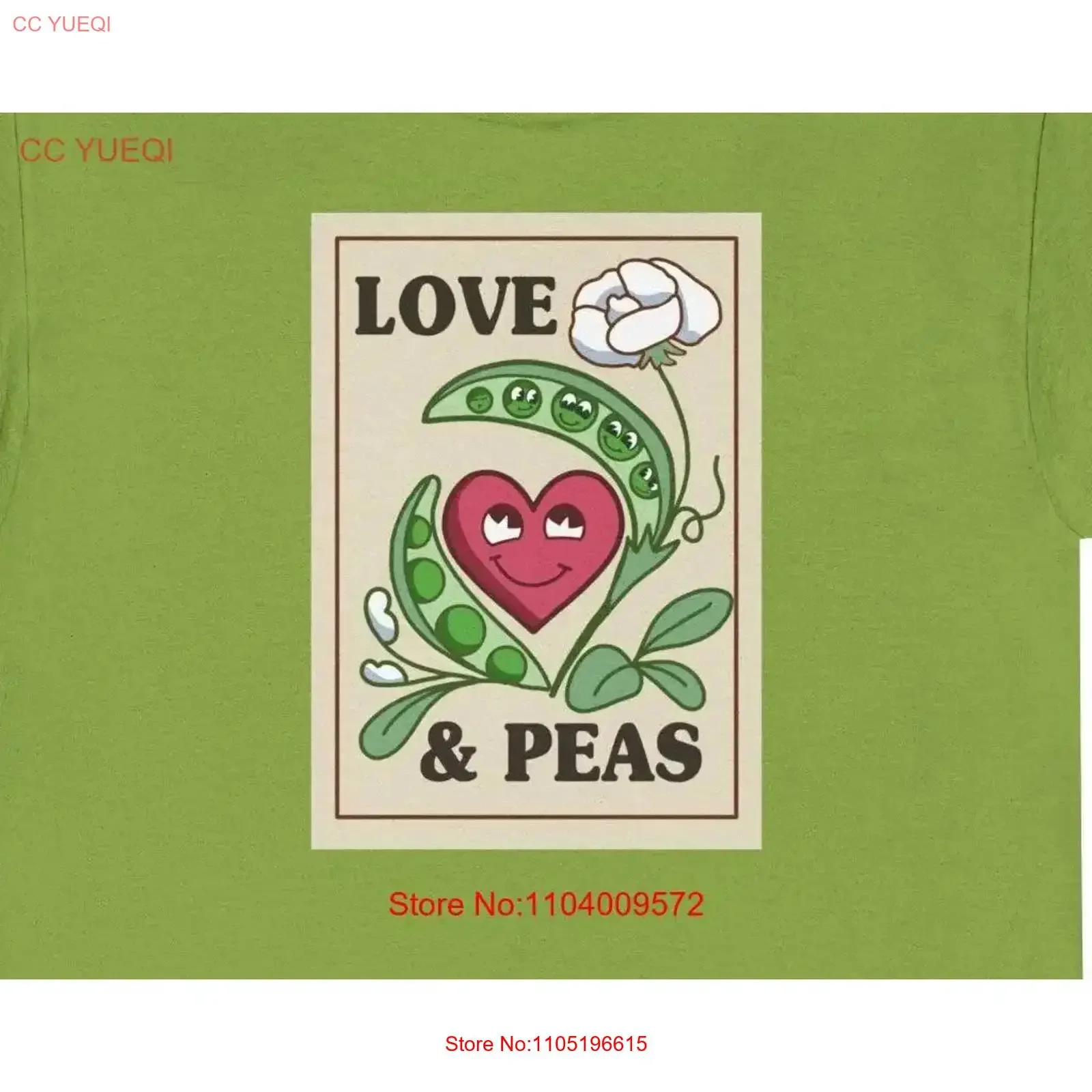 Love and Peas T Shirt in retro comic style For vegans pea counters everyone who has a heart vegetables vintage Washed fashion