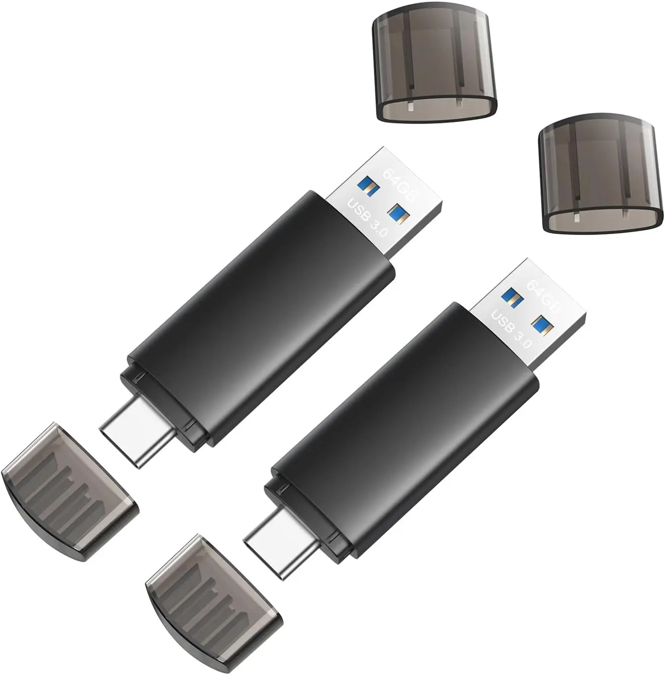 

USB-флеш-накопитель USB C на 64 ГБ, двойной USB 3.0 Type C + USB A, портативный флеш-накопитель для смартфона, планшета, компьютера, Mac, iPhone, черный