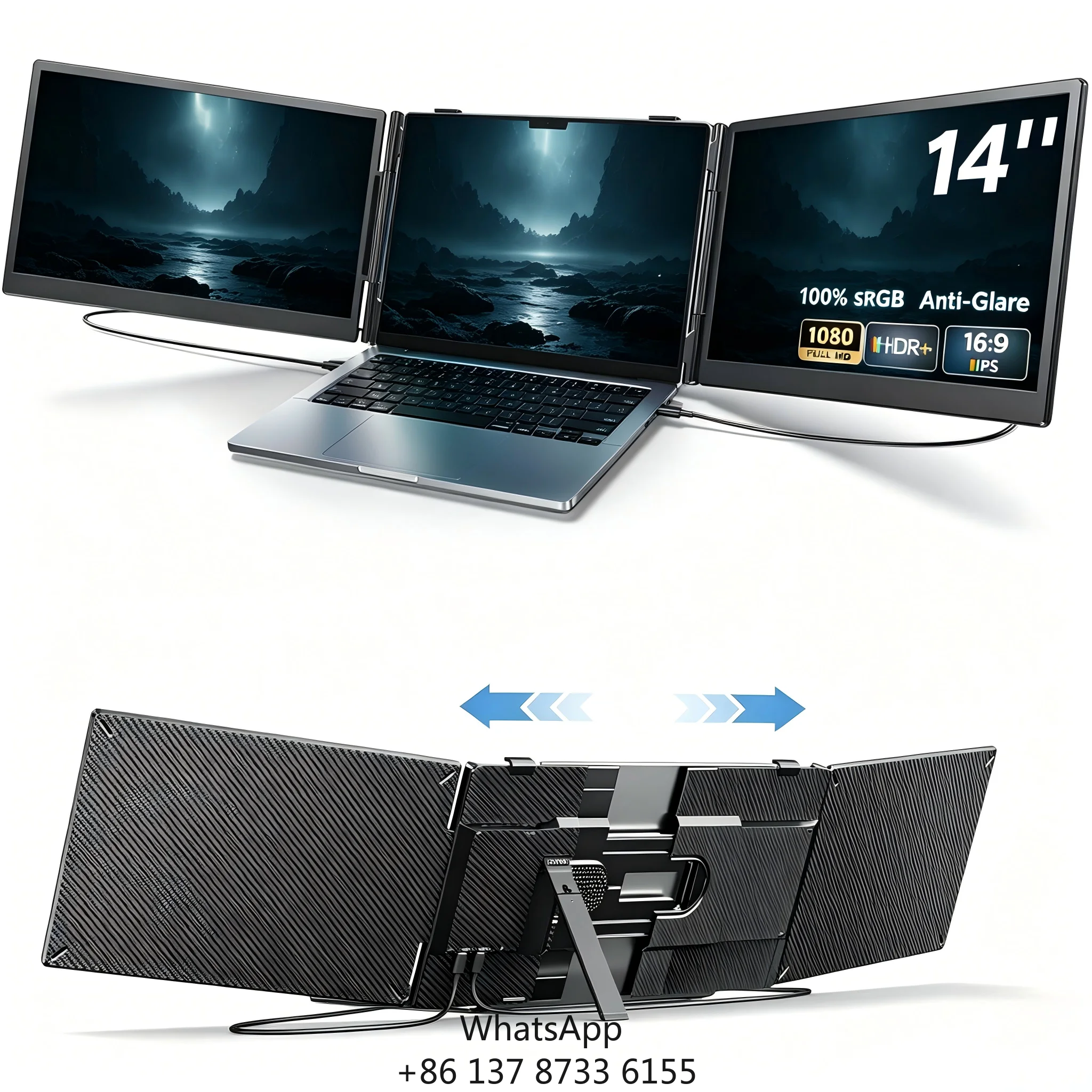 Dual Screen For Laptop Portable 14-Inch IPS LCD Display Type C Interface Gaming Monitor 60Hz Refresh Rate Multi-Angle Stand