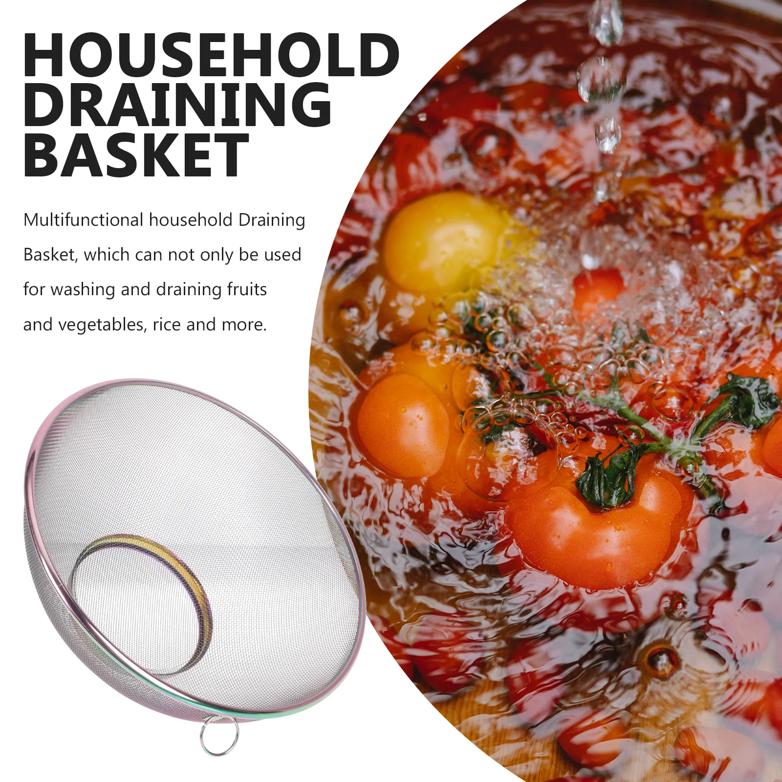 

Stainless Steel Strainer Fine Mesh Drain Kitchen Fruit Vegetable Washing Basket Household Anti-Rust Metal Filter