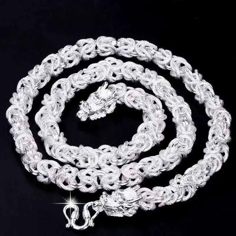 Hot popular solid Sterling Silver necklace for men noble 8MM chain round faucet dragon 60cm Fashion wedding jewelry Holiday Gift