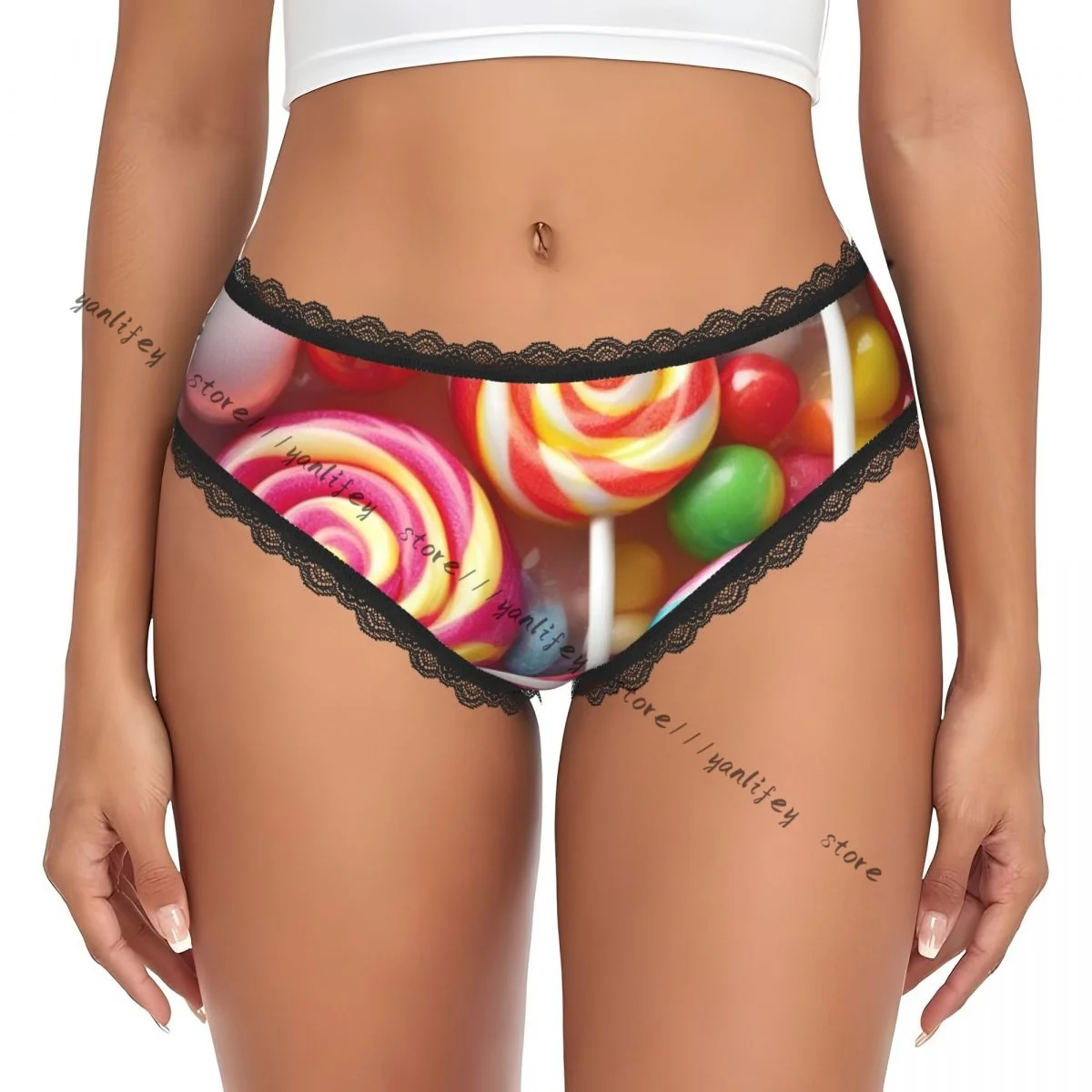 Women Lace Triangle Underwear Collection Of Assorted Sweets Colorful Candies Daily Panties