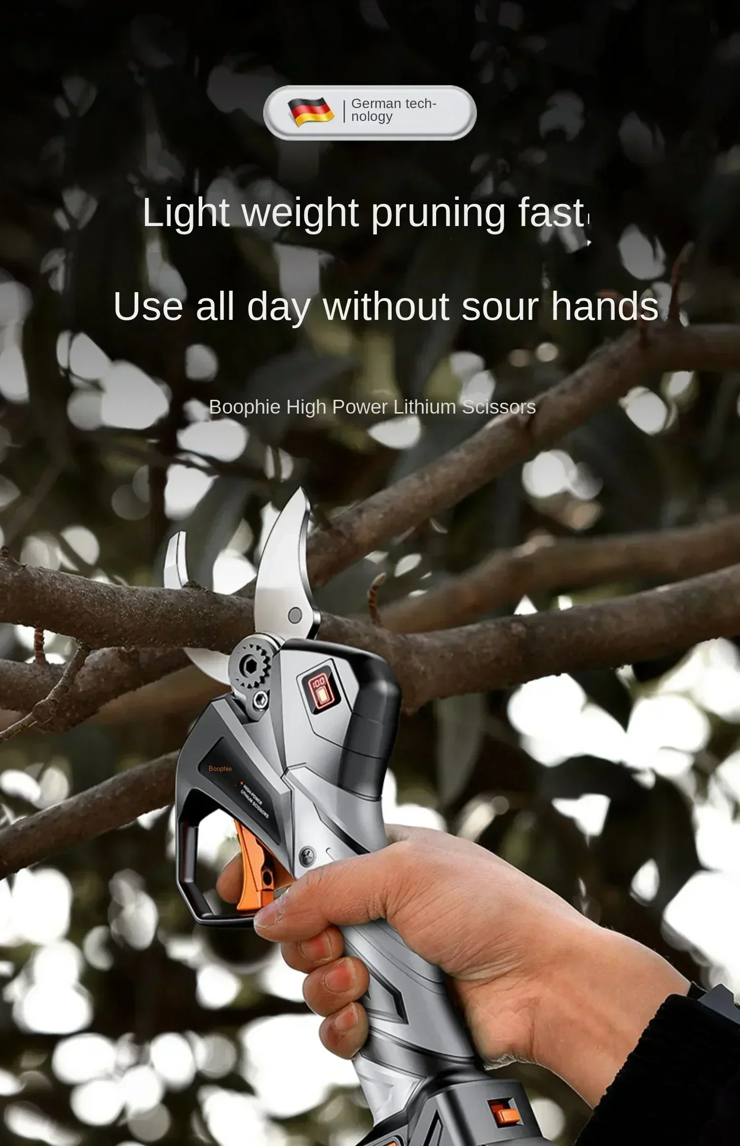 Electric Pruning Shears with Imported Lithium Battery for Fruit Trees, German Garden Tools with Rechargeable Battery
