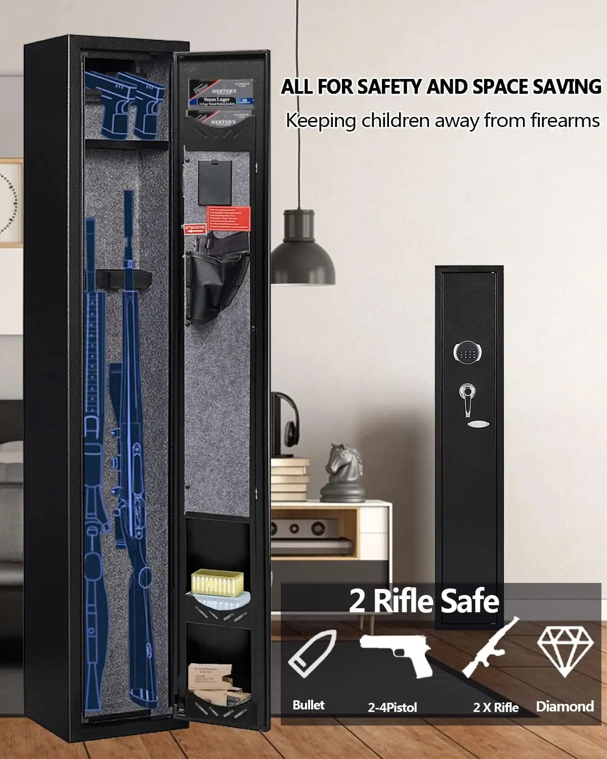 2-Gun Safes for Home Rifle and Pistols Electronic Gun Security Cabinet Quick Access Gun Rifle Gun Security Cabinet Safes Gun Cab