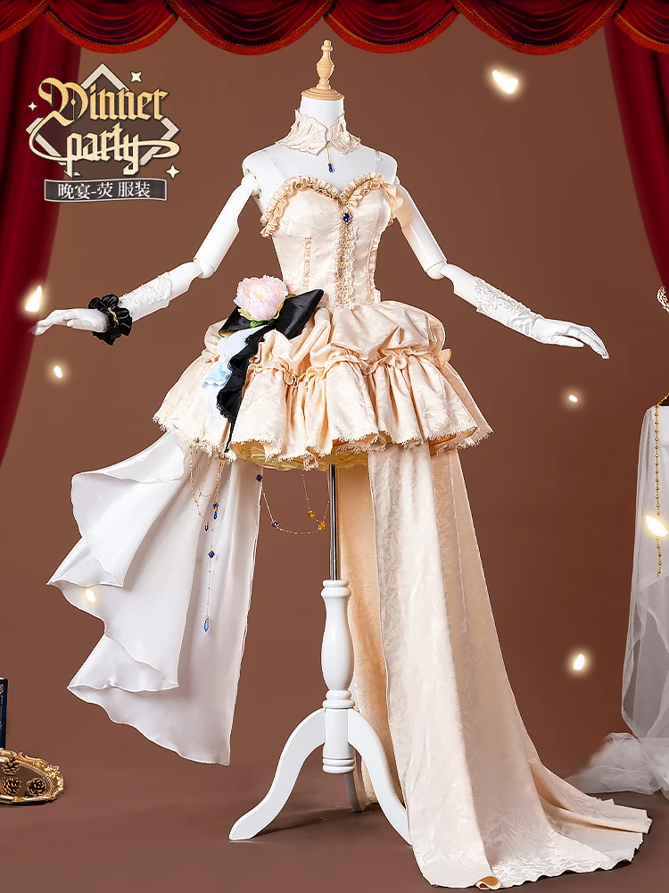 COS-KiKi Genshin Impact Lumine Dinner Party Eelgant Dress Game Suit Noble Courtly Cosplay Costume Halloween Role Play Outfit