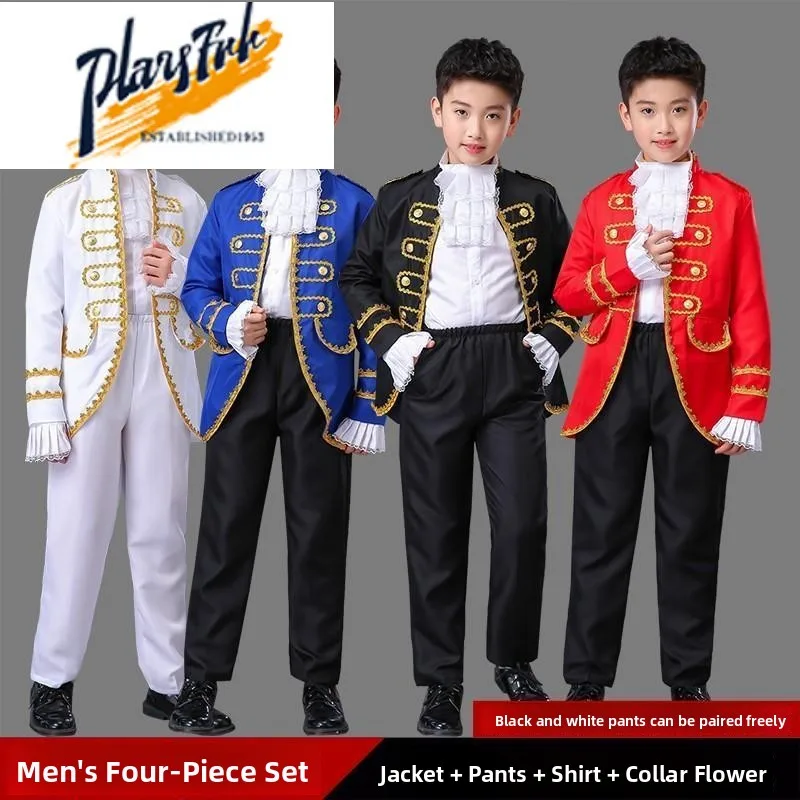 

Детский традиционный европейский костюм принца-рыцаря для выступлений, придворный наряд, модель M, для сценических представлений, формальный костюм