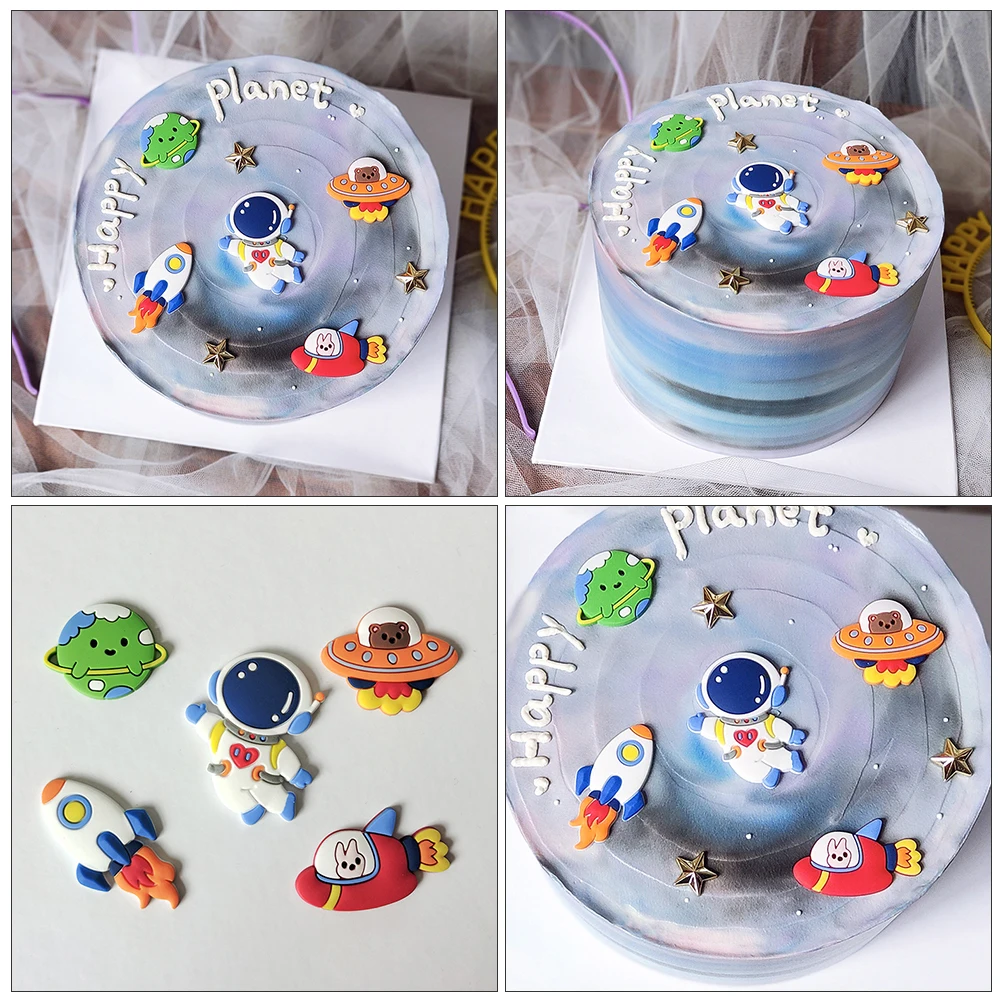 

15 pcs Astronaut Cake Decoration Soft Rubber Birthday Party Figures Outer Space Creative Adornment Lovely Cake Supply