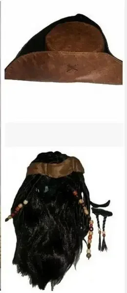Captain Jack Sparrow Cosplay Hat Mens Pirates Wig Caribbean Halloween Character Accessories