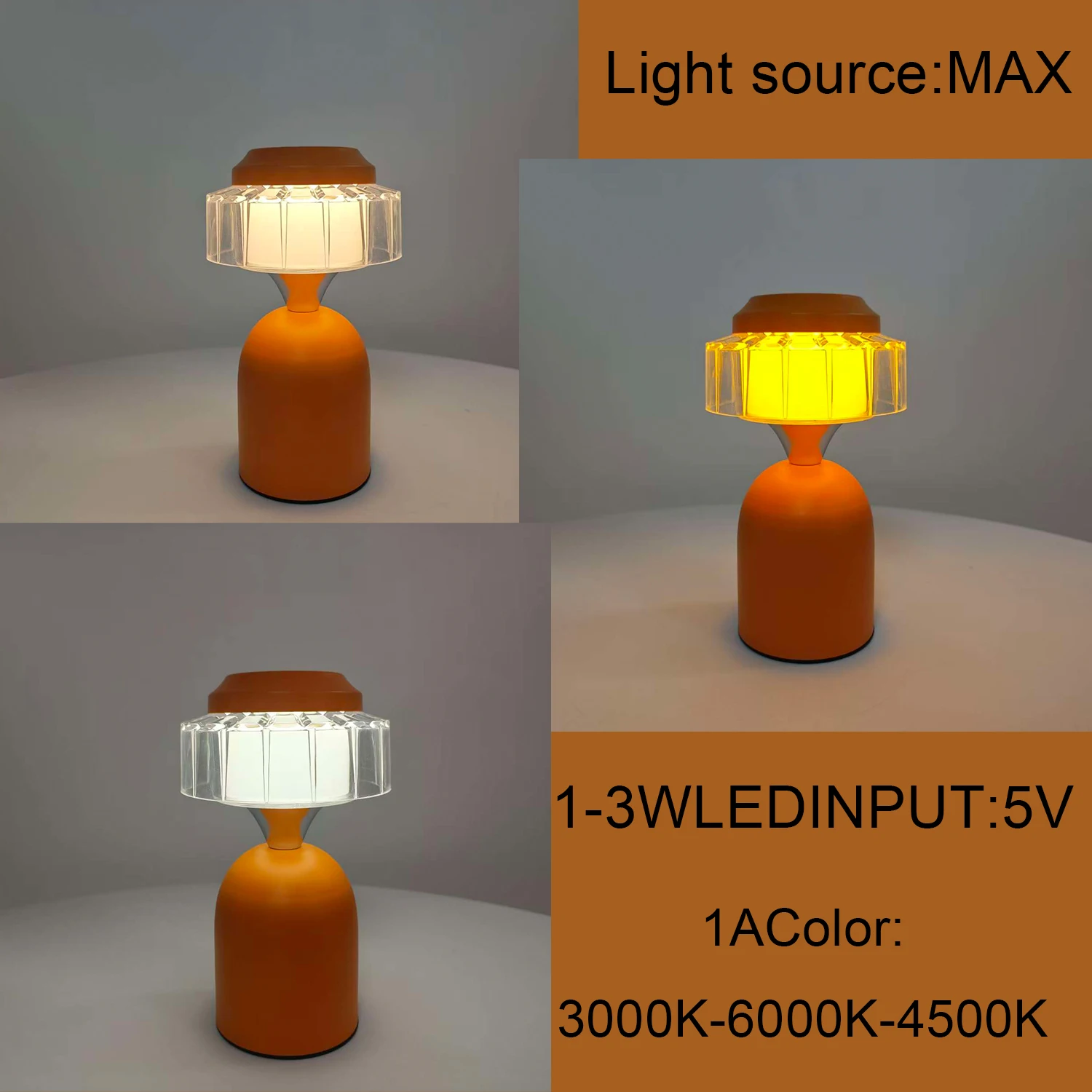 تصميم برتقالي خفيف ليلي يعمل باللمس مع ثلاثة أوضاع إضاءة قابلة لإعادة الشحن عبر USB