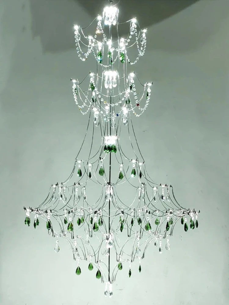 

Modern Starry Sky Villa Living Room Large Chandelier Italian Minimalist Attic Staircase Crystal Chandelier