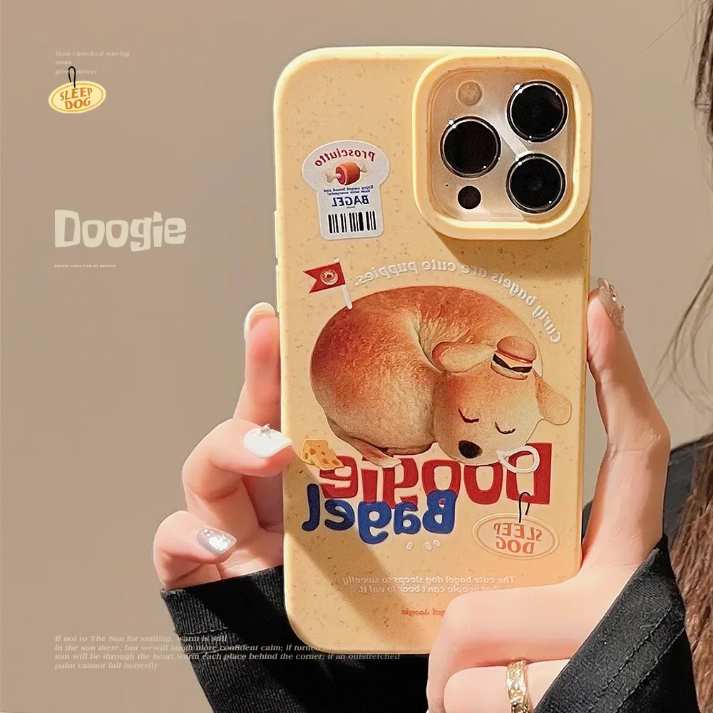 Bread Puppy doogie bagel sleep dog art Funny Phone Case For iPhone 16 15 14 13 12 Pro Max Xr 15 14 Plus Case Cute Cartoon Cover