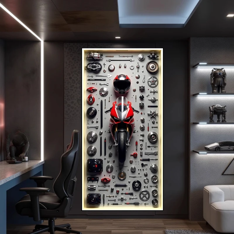 

Motorcycle hanging paintings decorative paintings advanced sense led with lights mural e-sports room internet cafe locomotive