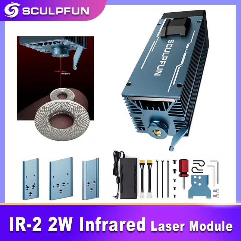 

Sculpfun IR-2 2W Infrared Laser Module 0.03mm Laser lightspot 1064nm Wavelength Laser Head kit For S9 / S10 / S30 Series / SF-A9
