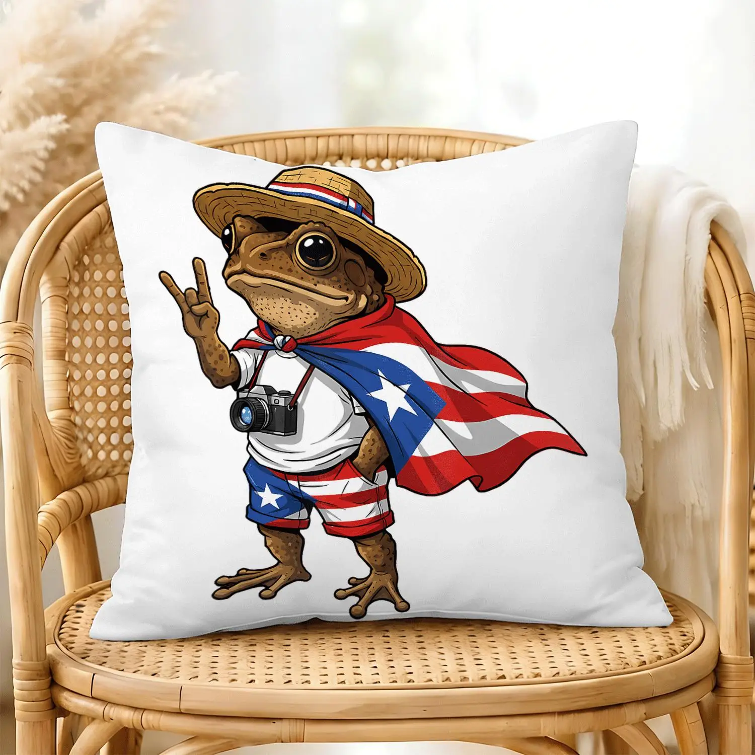 Coqui Frog Puerto Rico Taino Flag Double-Sided Pillow Cover, Home Decor Holiday Gift Cushion Case