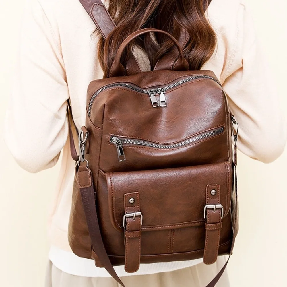 

PU Peather Student Backpack Multifunctional Large Capacity Student School Bag Soft Crossboby Mommy Shoulder Bag Daily Outings