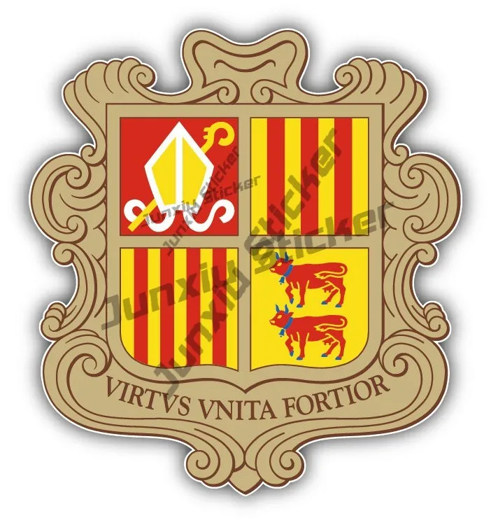 

Andorran Coat Of Arms Sticker Weatherproof Andorra Flag Santa Coloma Lavella Round Seal Stamp Travel Sticker For Laptop Book Car