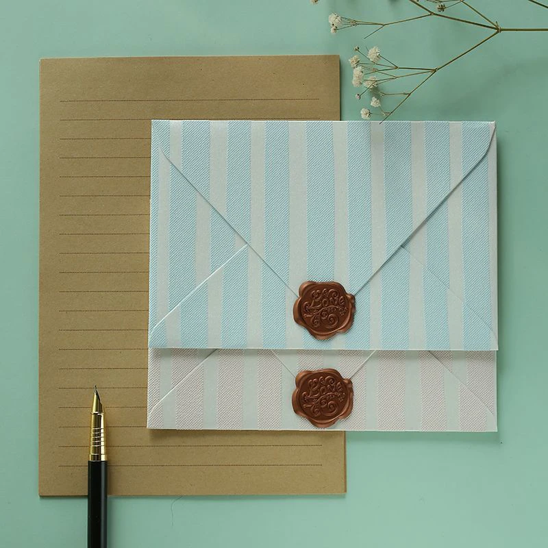 

5pcs/lot Stripe Envelope Small Business Supplies Gratitude Stationery 250g Paper Postcards Envelopes for Wedding Invitations