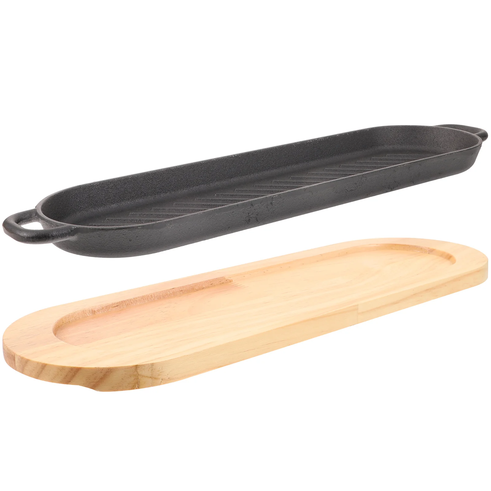 

Pans Grill Plate Grilling Platter Steak Tomahawk Black Plates With Wooden Serving Tray