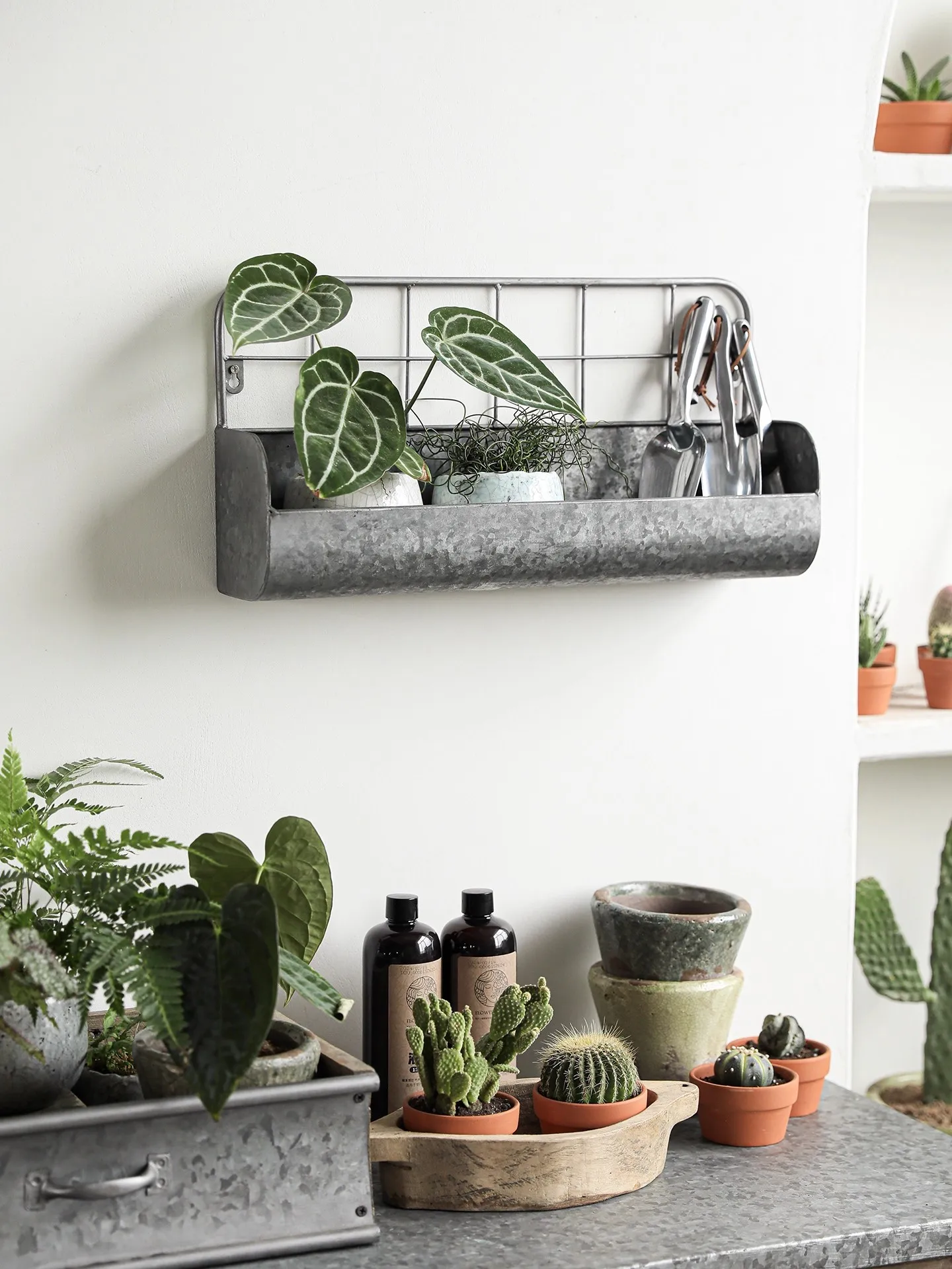 Wall-Mounted Iron Art Storage Rack Vintage Weathered Plant Stand for Balcony Outdoor Courtyard Tool Organizer Wall Hanging